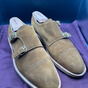 John Lobb Tan Suede Double Monk Strap Oxfords